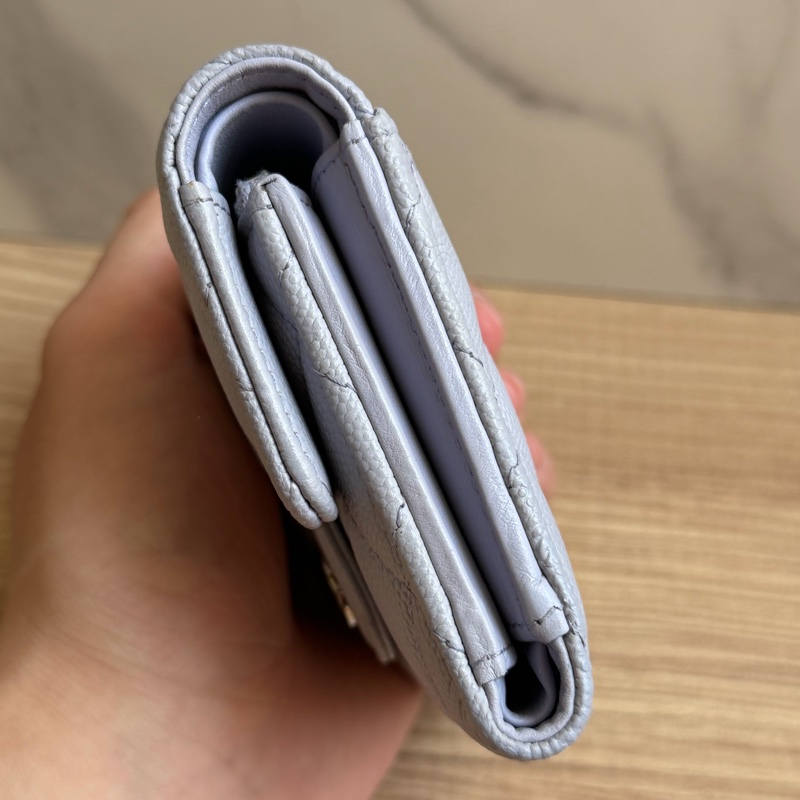 CHANEL 荔枝皮三折夾 灰紫色-3