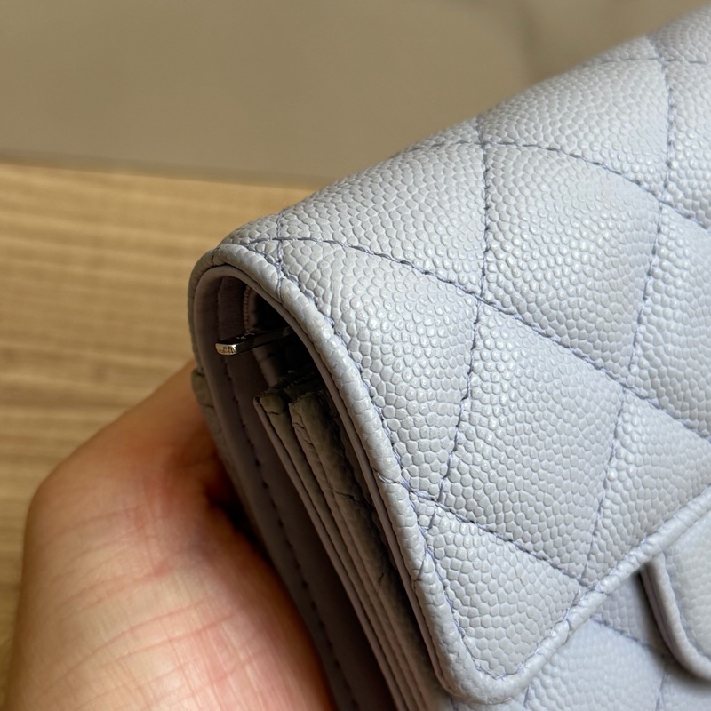 CHANEL 荔枝皮三折夾 灰紫色-5