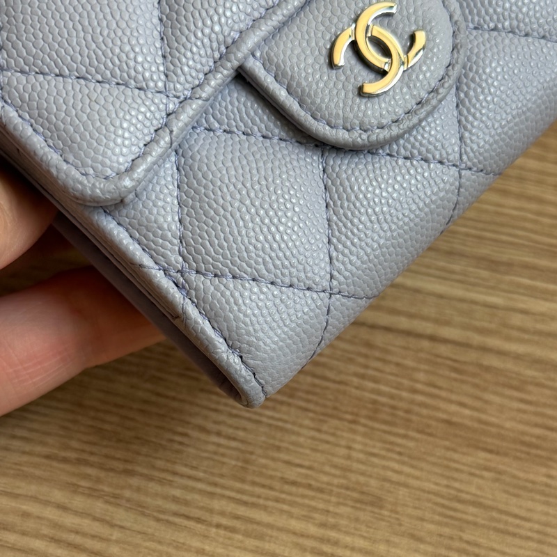 CHANEL 荔枝皮三折夾 灰紫色-6