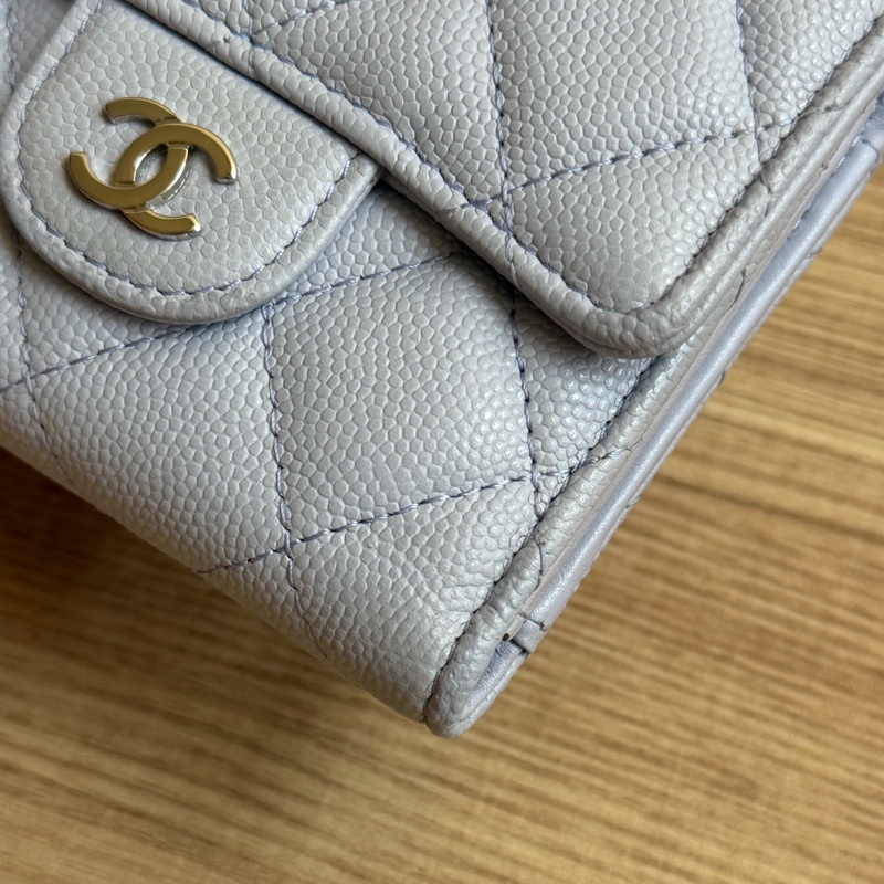 CHANEL 荔枝皮三折夾 灰紫色-7