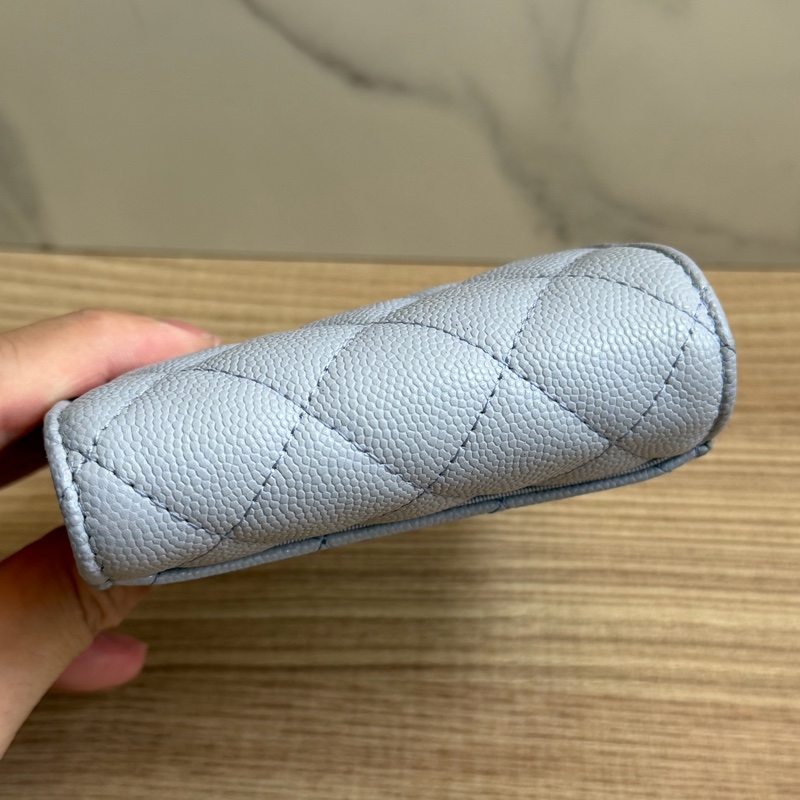 CHANEL 荔枝皮三折夾 灰紫色-9