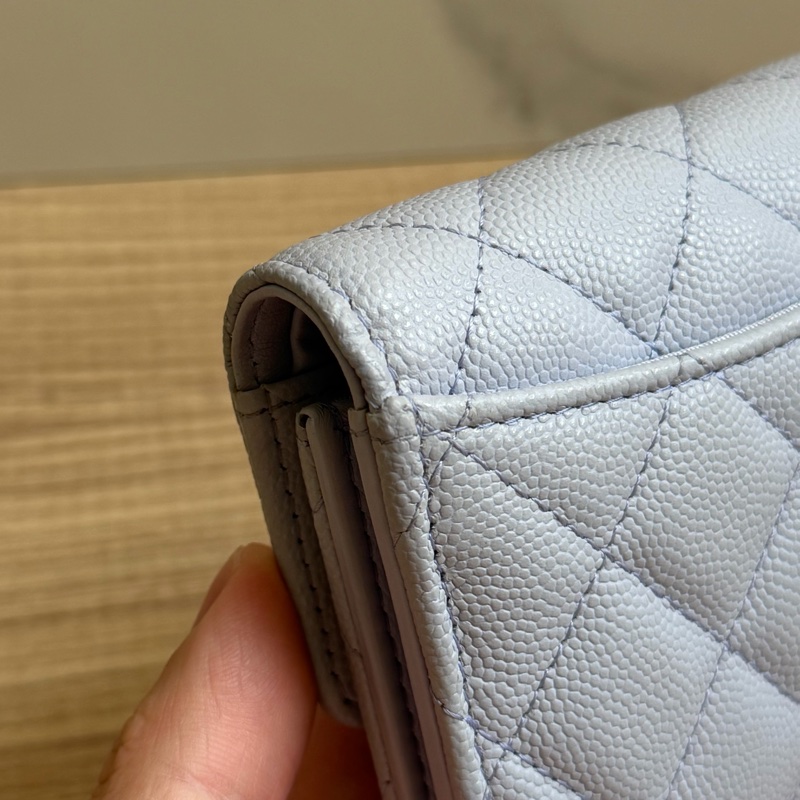 CHANEL 荔枝皮三折夾 灰紫色-11