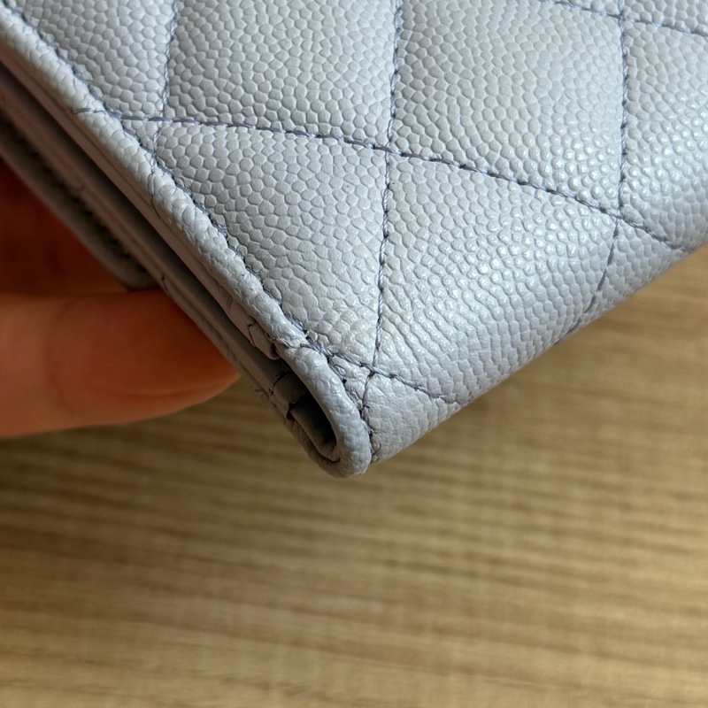 CHANEL 荔枝皮三折夾 灰紫色-12