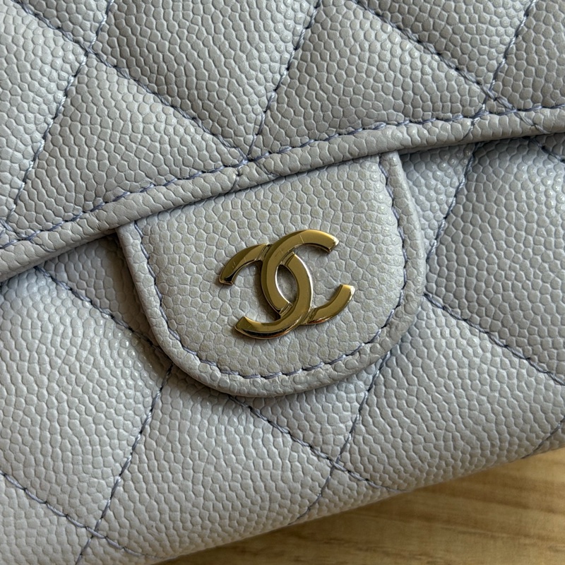 CHANEL 荔枝皮三折夾 灰紫色-14