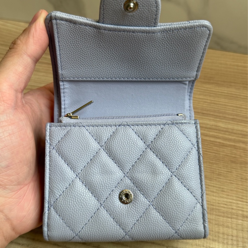 CHANEL 荔枝皮三折夾 灰紫色-15