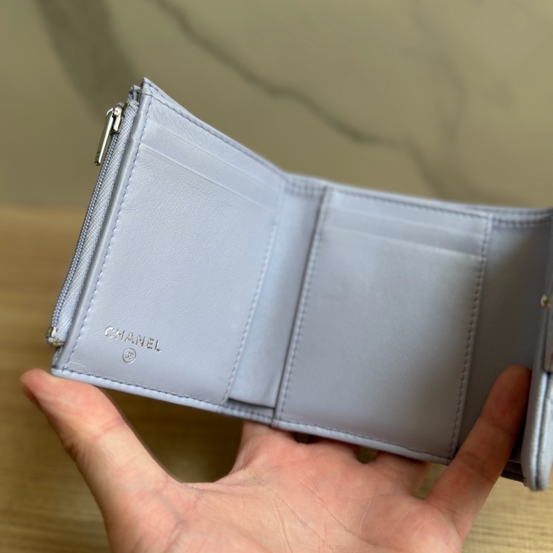 CHANEL 荔枝皮三折夾 灰紫色-16