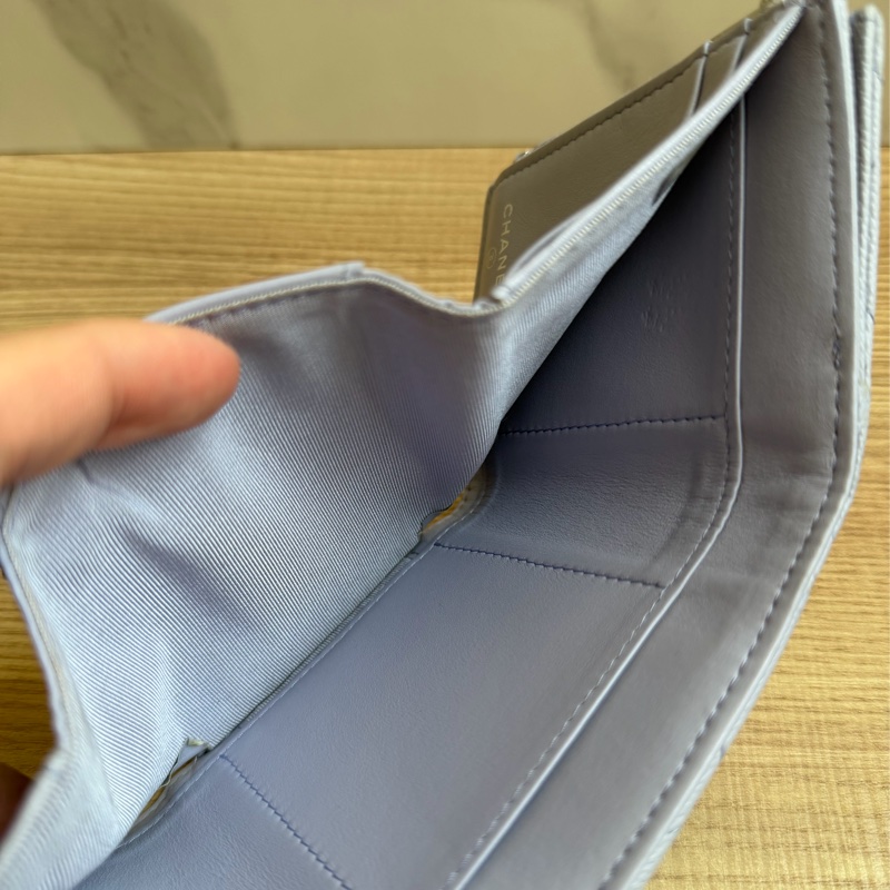 CHANEL 荔枝皮三折夾 灰紫色-19