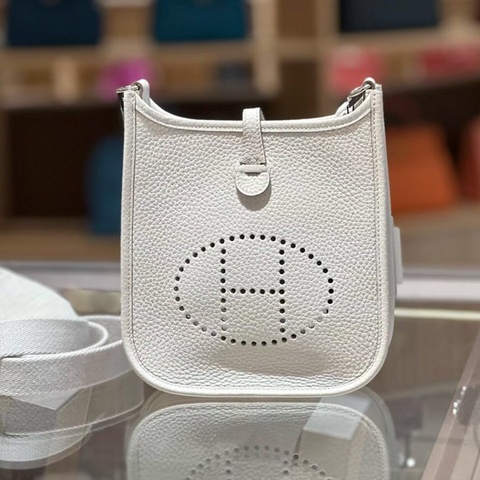 Hermes愛馬仕Evelyne伊芙琳mini奶灰色銀扣w刻