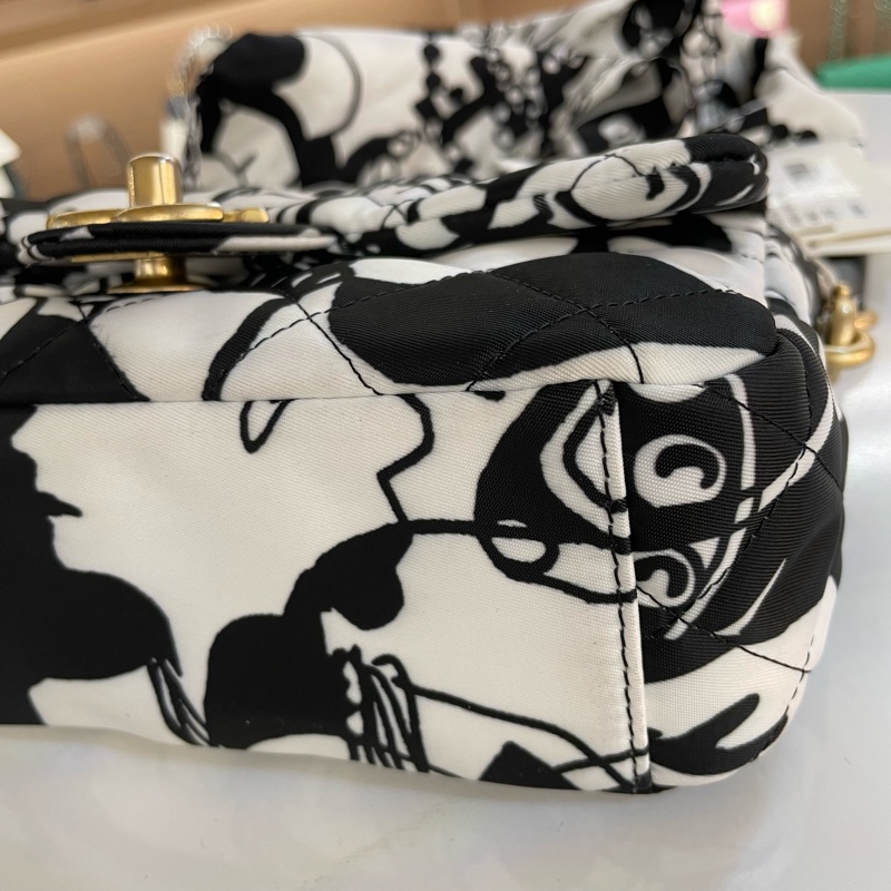 Chanel香奈儿黑白涂鸦cf方胖子手绘丝巾粗链条手提包斜挎包单肩包-11