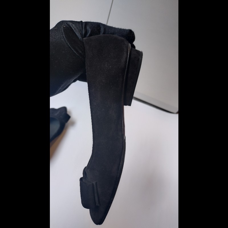 Ferragamo 黑色麂皮蝴結釦平底鞋-8