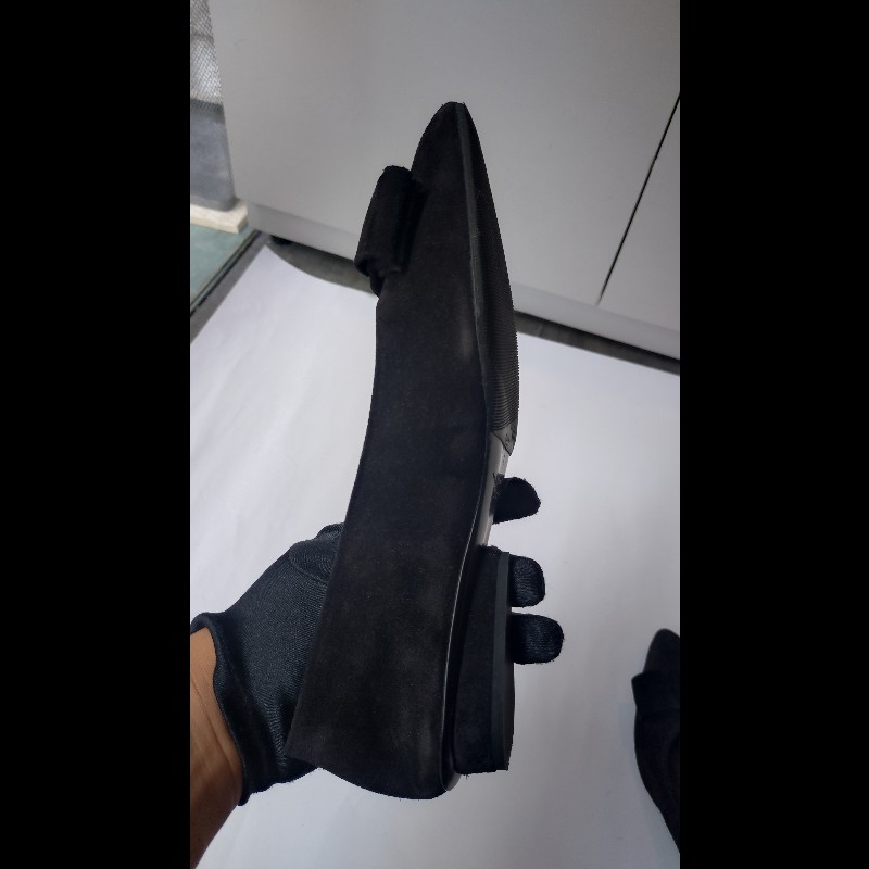 Ferragamo 黑色麂皮蝴結釦平底鞋-10