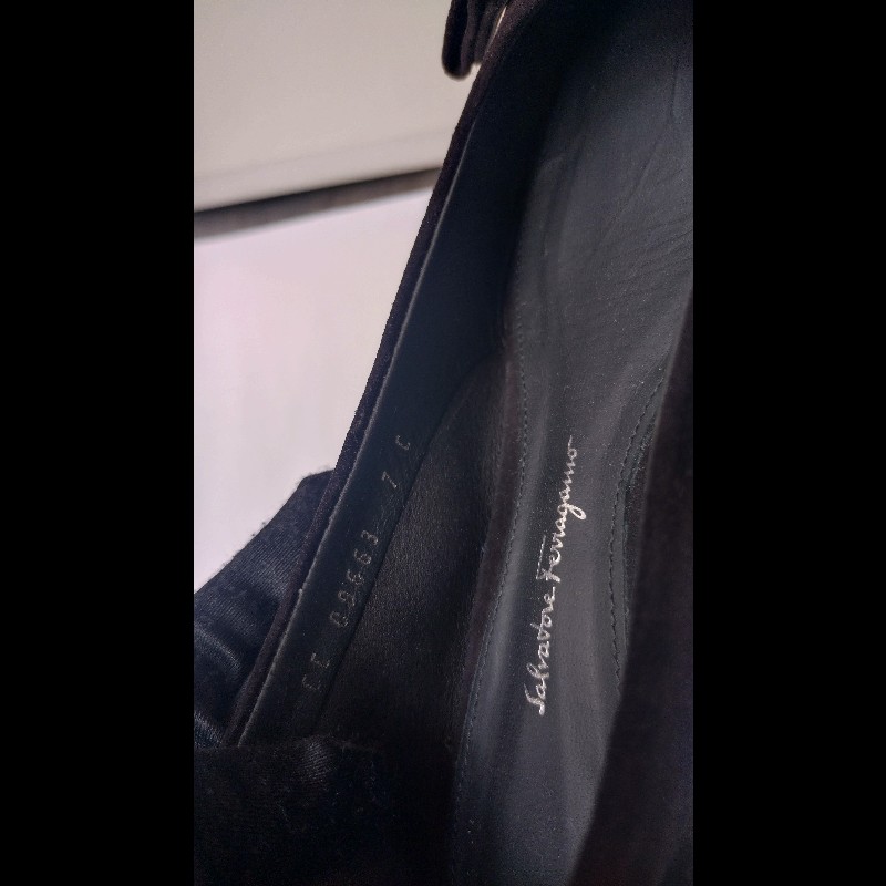 Ferragamo 黑色麂皮蝴結釦平底鞋-13