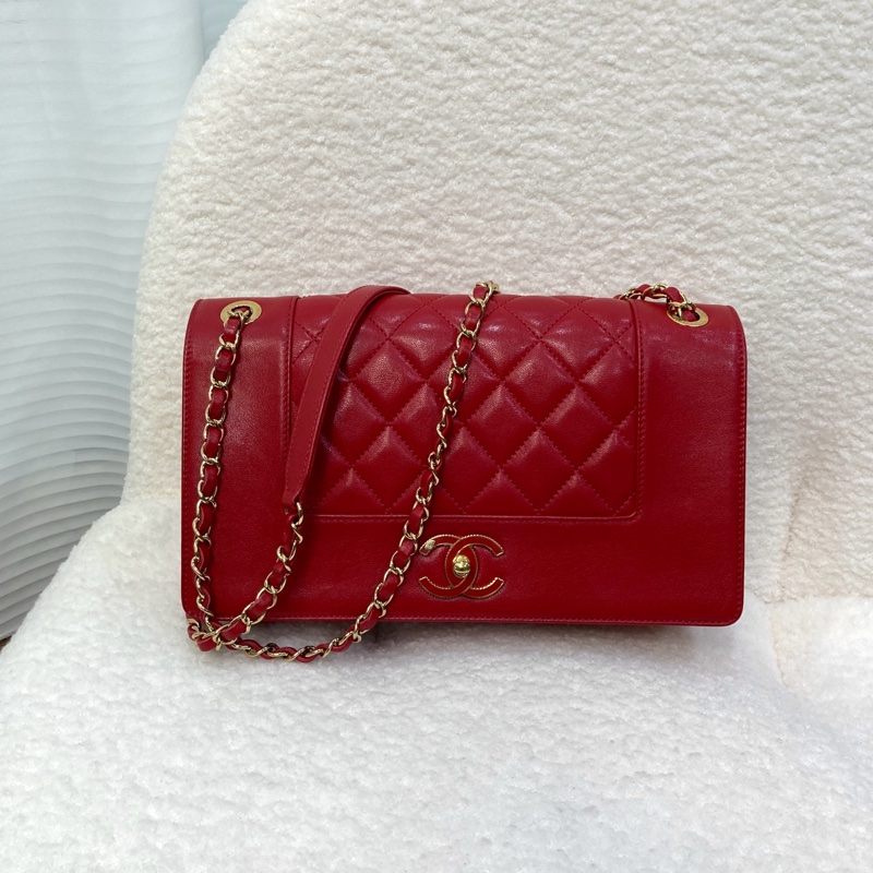 Chanel 香奈兒 紅色 牛皮 Mademoiselle Vintage 金鏈條 肩背包 琺瑯釦鏈包 經典翻蓋-3