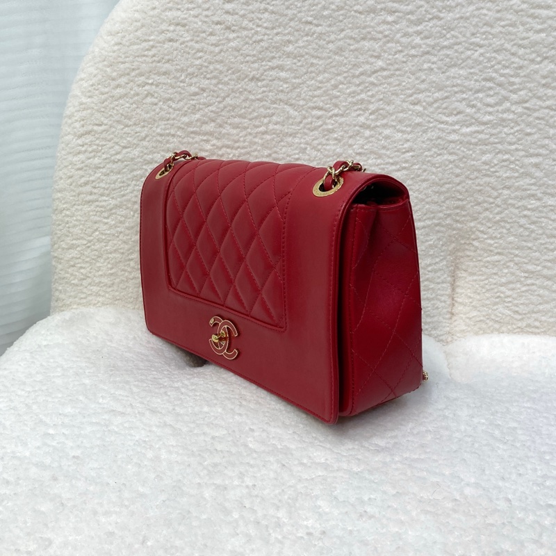 Chanel 香奈兒 紅色 牛皮 Mademoiselle Vintage 金鏈條 肩背包 琺瑯釦鏈包 經典翻蓋-4