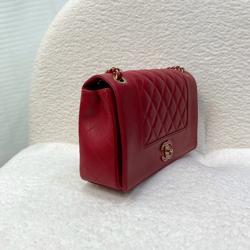 Chanel 香奈兒 紅色 牛皮 Mademoiselle Vintage 金鏈條 肩背包 琺瑯釦鏈包 經典翻蓋-5