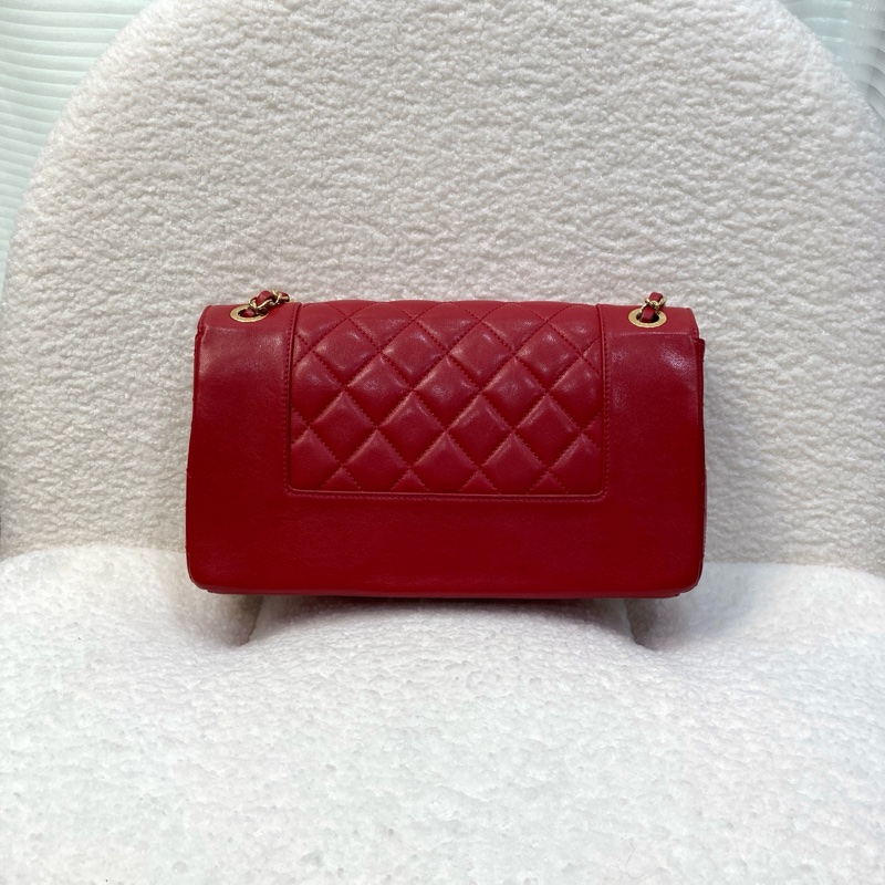 Chanel 香奈兒 紅色 牛皮 Mademoiselle Vintage 金鏈條 肩背包 琺瑯釦鏈包 經典翻蓋-6