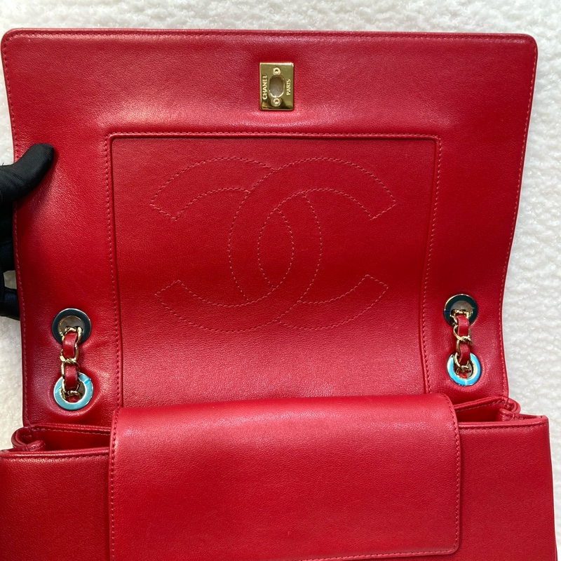 Chanel 香奈兒 紅色 牛皮 Mademoiselle Vintage 金鏈條 肩背包 琺瑯釦鏈包 經典翻蓋-10