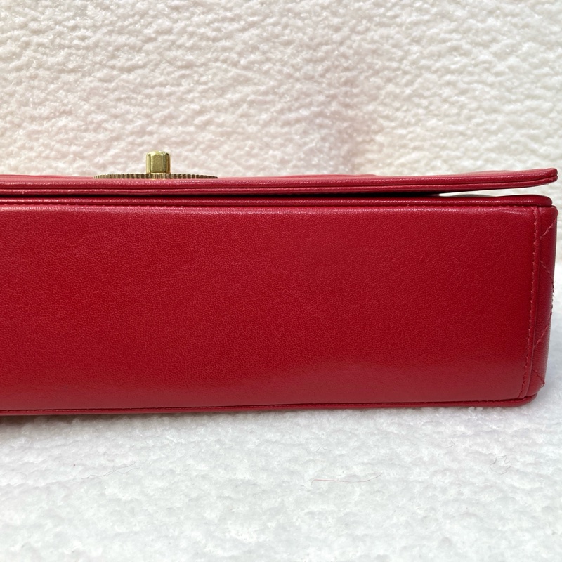 Chanel 香奈兒 紅色 牛皮 Mademoiselle Vintage 金鏈條 肩背包 琺瑯釦鏈包 經典翻蓋-24