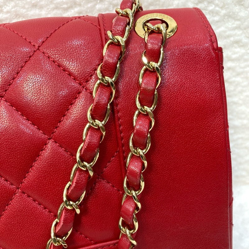 Chanel 香奈兒 紅色 牛皮 Mademoiselle Vintage 金鏈條 肩背包 琺瑯釦鏈包 經典翻蓋-31