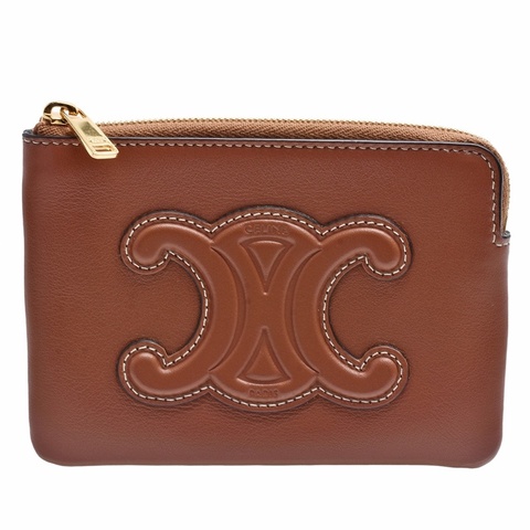 CELINE 經典CUIR TRIOMPHE小牛皮拉鍊萬用鑰匙/零錢包(黃色）