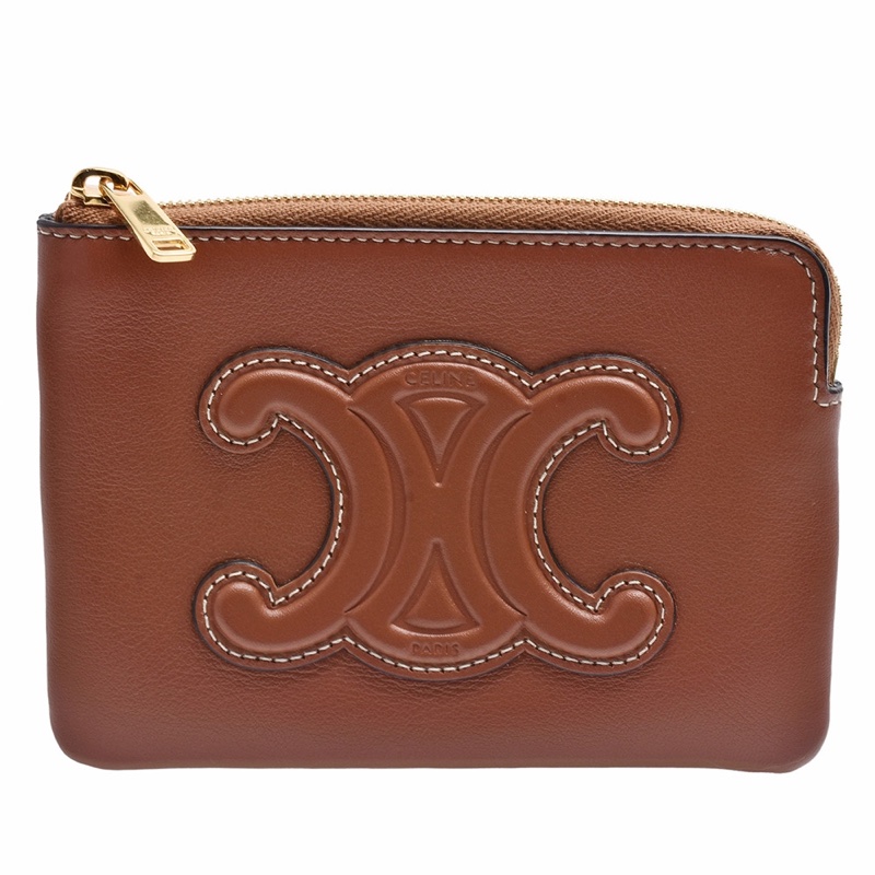 CELINE 經典CUIR TRIOMPHE小牛皮拉鍊萬用鑰匙/零錢包(黃色）-0