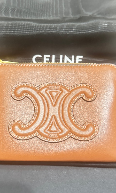 CELINE 經典CUIR TRIOMPHE小牛皮拉鍊萬用鑰匙/零錢包(黃色）-3