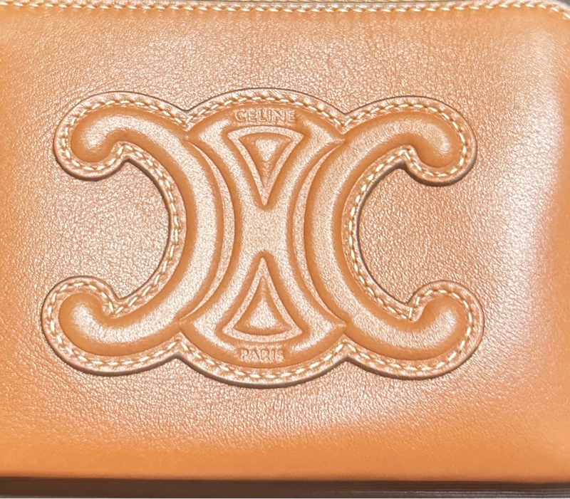 CELINE 經典CUIR TRIOMPHE小牛皮拉鍊萬用鑰匙/零錢包(黃色）-4