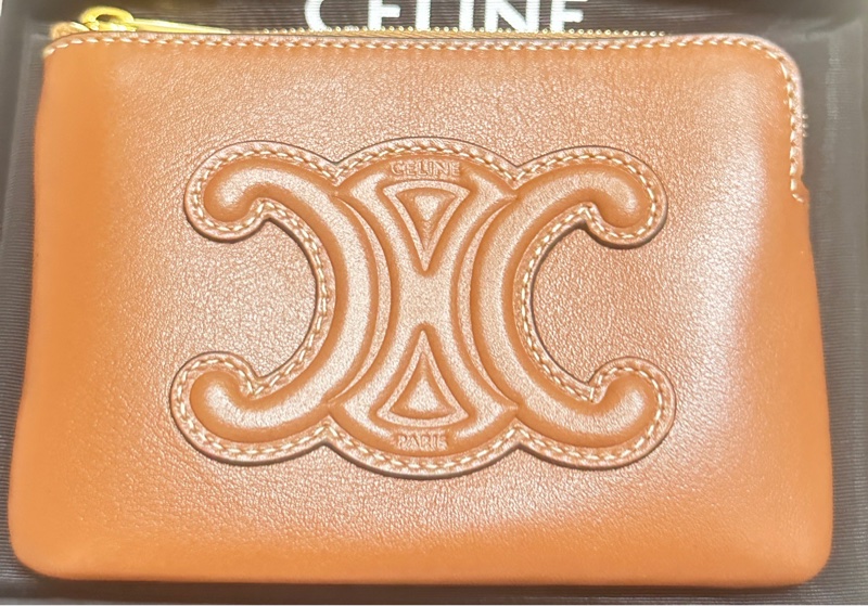 CELINE 經典CUIR TRIOMPHE小牛皮拉鍊萬用鑰匙/零錢包(黃色）-6