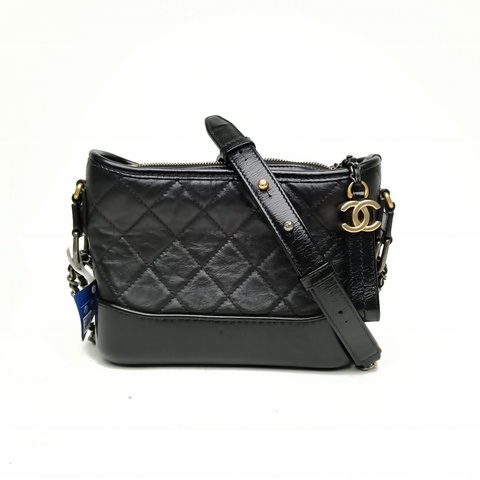 CHANEL GABRIELLE流浪小號20cm黑色牛皮30開金銀扣肩背包