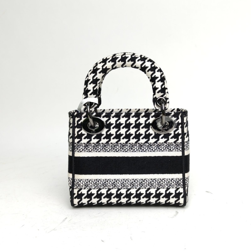 DIOR LadyDior戴妃包三格黑白千鳥格帆布鎢鋼扣2022肩背包-2
