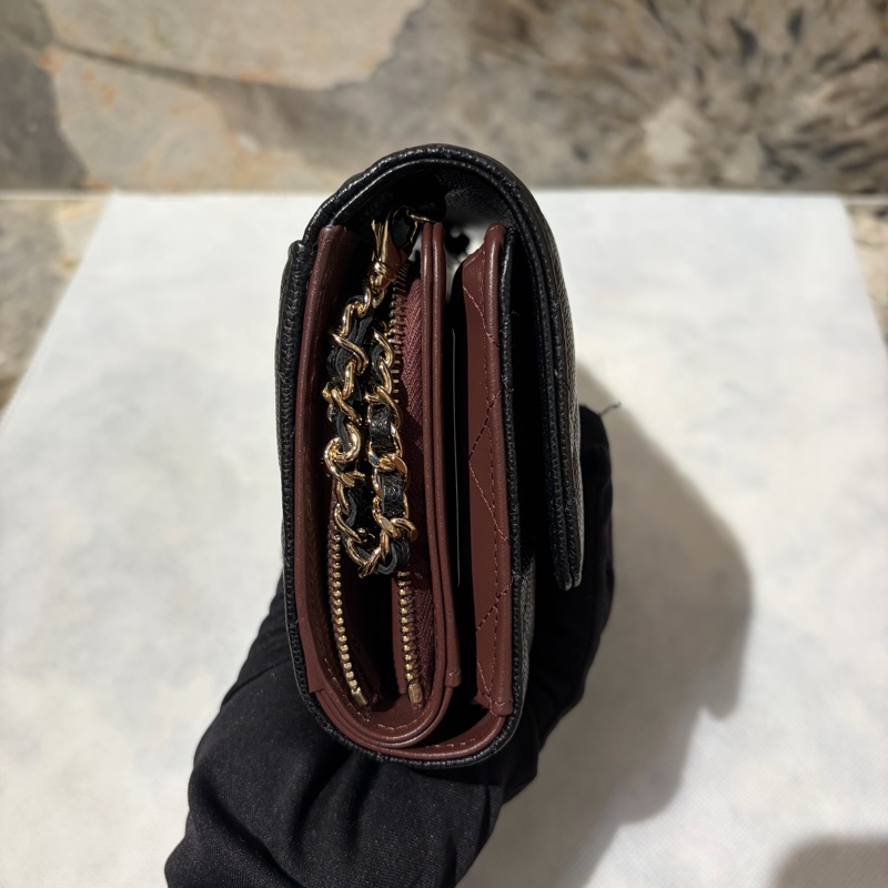 CHANEL黑荔枝淡金三折式WOC-2