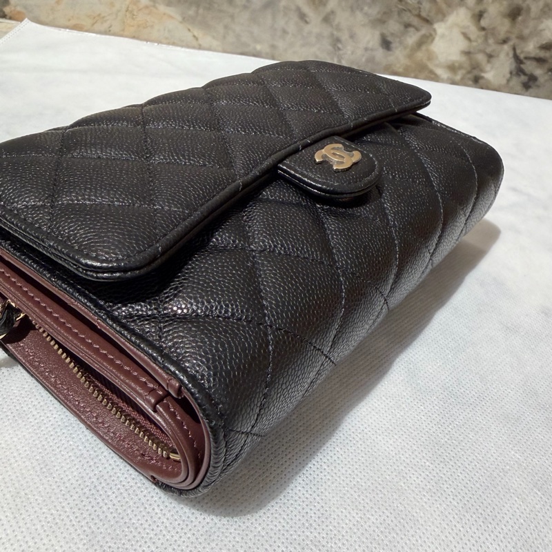 CHANEL黑荔枝淡金三折式WOC-5