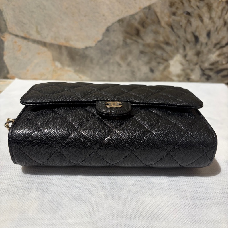 CHANEL黑荔枝淡金三折式WOC-6