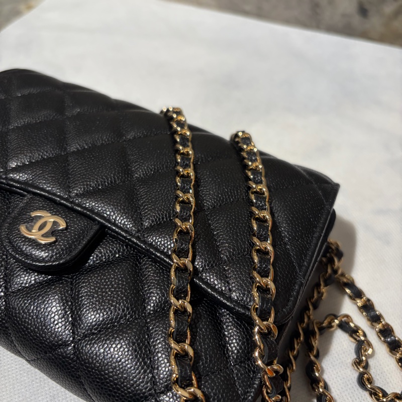 CHANEL黑荔枝淡金三折式WOC-9