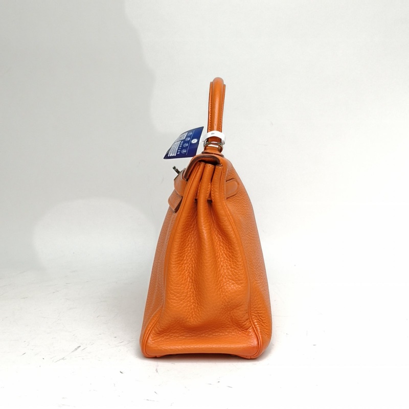 HERMES Kelly3293愛馬仕橙Togo皮框N銀扣肩背包-1