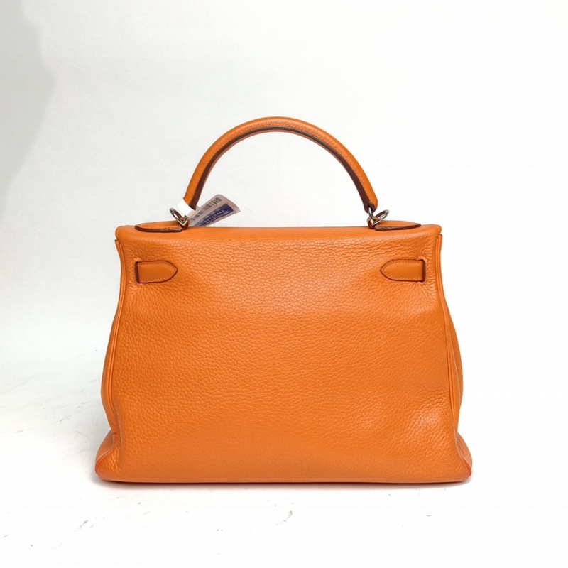 HERMES Kelly3293愛馬仕橙Togo皮框N銀扣肩背包-2