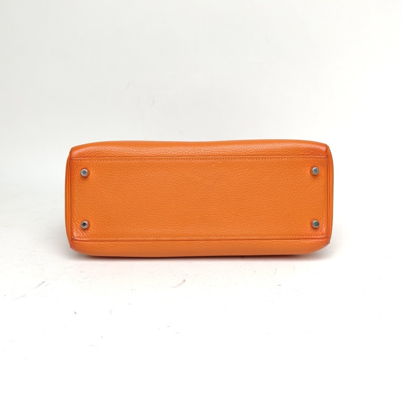 HERMES Kelly3293愛馬仕橙Togo皮框N銀扣肩背包-3