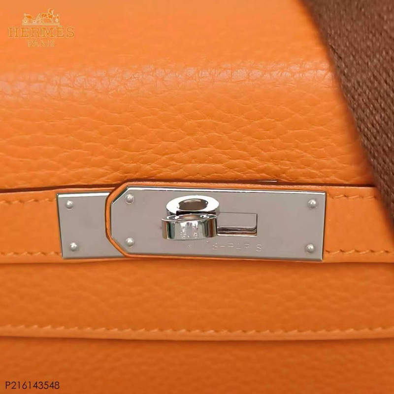 HERMES Kelly3293愛馬仕橙Togo皮框N銀扣肩背包-4