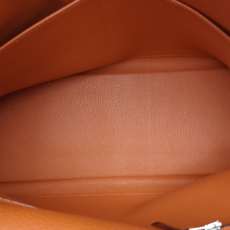 HERMES Kelly3293愛馬仕橙Togo皮框N銀扣肩背包-5