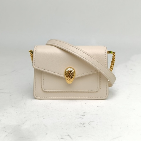 BVLGARI 白色牛皮蛇頭包mini肩背包