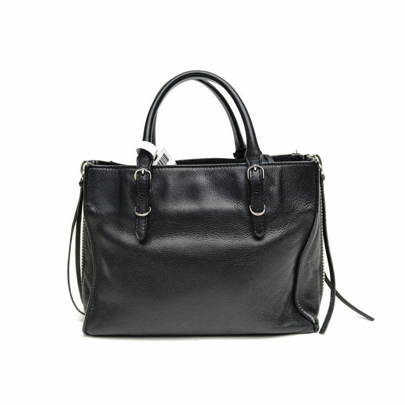 BALENCIAGA Papier紙袋包A4迷你22黑色牛皮銀扣肩背包-2