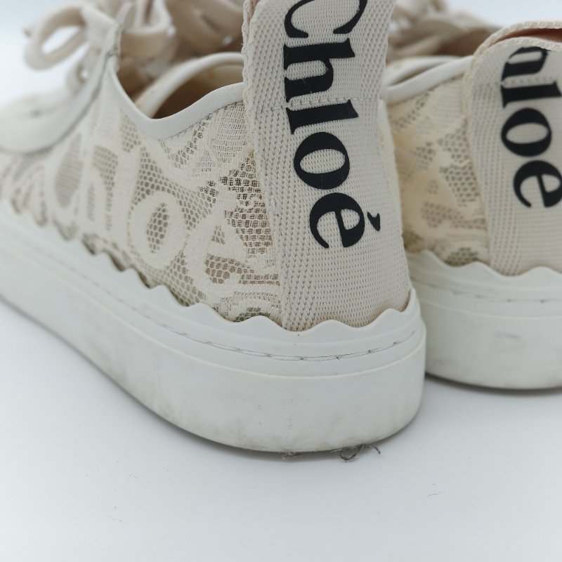 Chloé 蔻依 Lauren 米色簍空蕾絲皮革 拼接休閒鞋-4