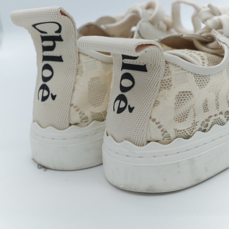 Chloé 蔻依 Lauren 米色簍空蕾絲皮革 拼接休閒鞋-6