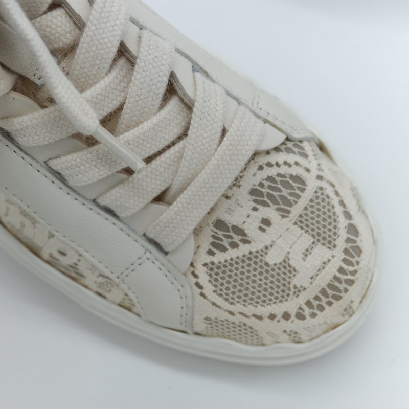 Chloé 蔻依 Lauren 米色簍空蕾絲皮革 拼接休閒鞋-7