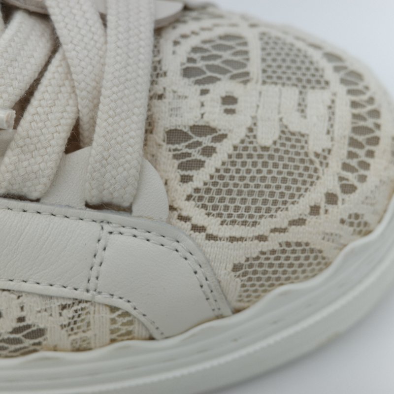 Chloé 蔻依 Lauren 米色簍空蕾絲皮革 拼接休閒鞋-8