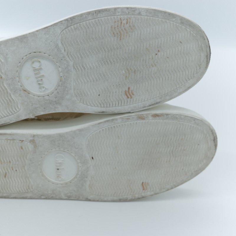 Chloé 蔻依 Lauren 米色簍空蕾絲皮革 拼接休閒鞋-11