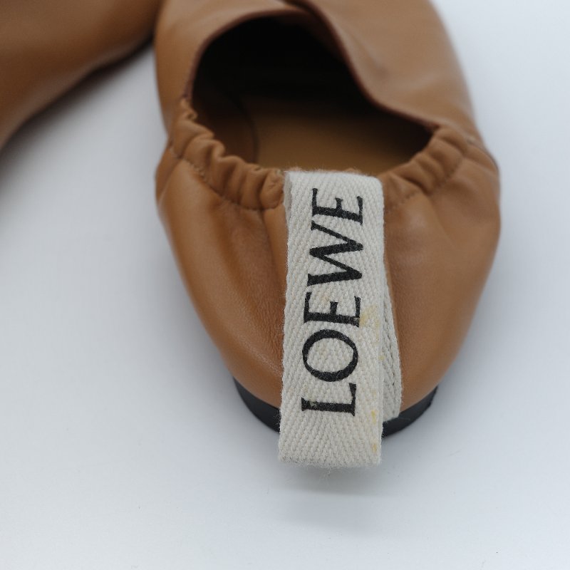Loewe 羅威 Flamenco 棕色 納帕小羊皮 束口式芭蕾舞平底鞋 EU37-3