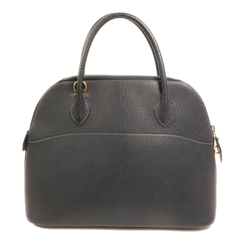 HERMES Chevre皮革Bolide 31金扣手挽肩背兩用袋Blue Marine-1