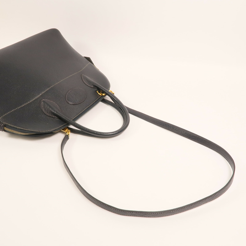 HERMES Chevre皮革Bolide 31金扣手挽肩背兩用袋Blue Marine-7