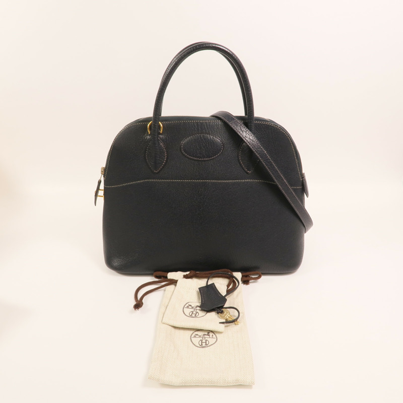 HERMES Chevre皮革Bolide 31金扣手挽肩背兩用袋Blue Marine-9
